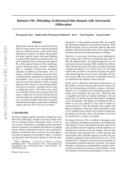 Defensive ML: Defending Architectural Side-channels with Adversarial
  Obfuscation