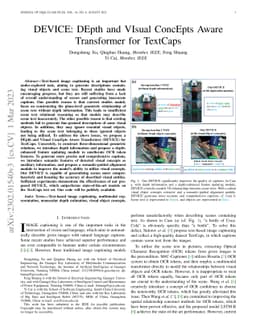 DEVICE: Depth and Visual Concepts Aware Transformer for OCR-based Image Captioning