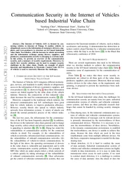 Communication Security in the Internet of Vehicles based Industrial
  Value Chain