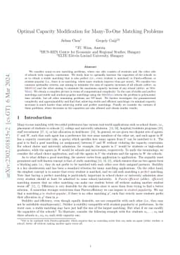Optimal Capacity Modification for Many-To-One Matching Problems