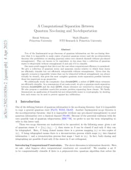 A Computational Separation Between Quantum No-cloning and
  No-teleportation