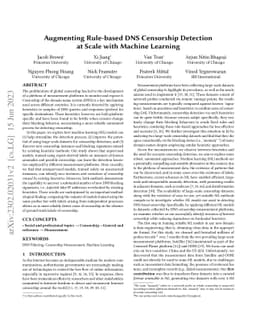 Augmenting Rule-based DNS Censorship Detection at Scale with Machine
  Learning