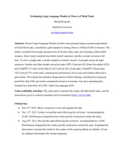 Evaluating Large Language Models in Theory of Mind Tasks