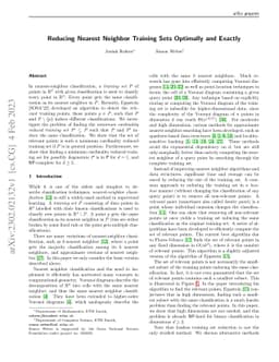 Reducing Nearest Neighbor Training Sets Optimally and Exactly