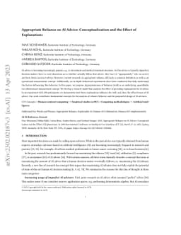 Appropriate Reliance on AI Advice: Conceptualization and the Effect of
  Explanations