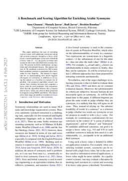 A Benchmark and Scoring Algorithm for Enriching Arabic Synonyms