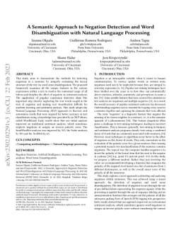 A Semantic Approach to Negation Detection and Word Disambiguation with
  Natural Language Processing