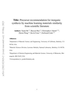Precursor recommendation for inorganic synthesis by machine learning
  materials similarity from scientific literature