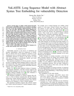 VuLASTE: Long Sequence Model with Abstract Syntax Tree Embedding for
  vulnerability Detection