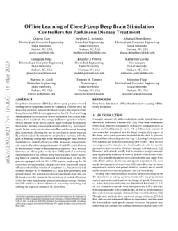 Offline Learning of Closed-Loop Deep Brain Stimulation Controllers for
  Parkinson Disease Treatment
