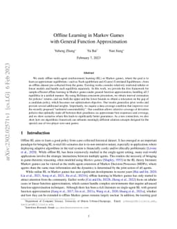 Offline Learning in Markov Games with General Function Approximation
