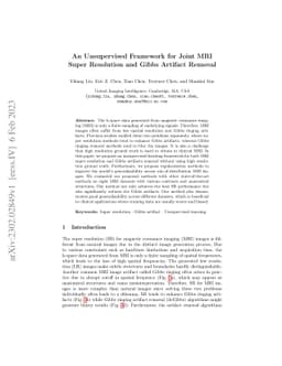 An Unsupervised Framework for Joint MRI Super Resolution and Gibbs
  Artifact Removal