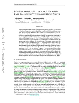 Bitrate-Constrained DRO: Beyond Worst Case Robustness To Unknown Group
  Shifts