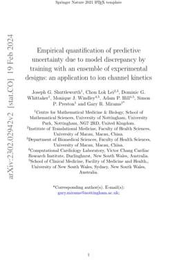 Empirical quantification of predictive uncertainty due to model
  discrepancy by training with an ensemble of experimental designs: an
  application to ion channel kinetics