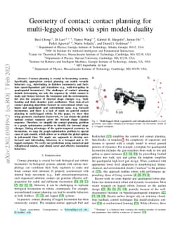 Geometry of contact: contact planning for multi-legged robots via spin
  models duality