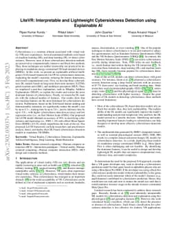 LiteVR: Interpretable and Lightweight Cybersickness Detection using
  Explainable AI