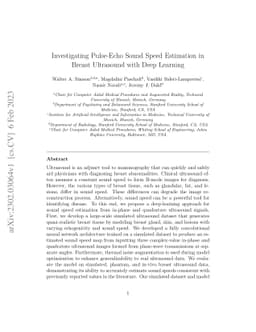 Investigating Pulse-Echo Sound Speed Estimation in Breast Ultrasound
  with Deep Learning