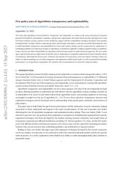 Five policy uses of algorithmic transparency and explainability