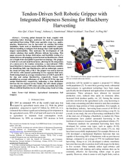 Tendon-Driven Soft Robotic Gripper with Integrated Ripeness Sensing for
  Blackberry Harvesting