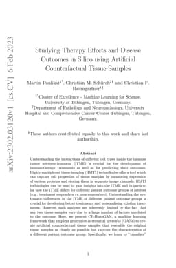 Studying Therapy Effects and Disease Outcomes in Silico using Artificial
  Counterfactual Tissue Samples