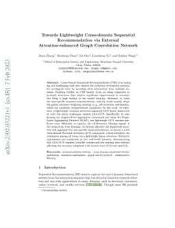 Towards Lightweight Cross-domain Sequential Recommendation via External
  Attention-enhanced Graph Convolution Network