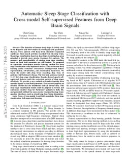 Automatic Sleep Stage Classification with Cross-modal Self-supervised
  Features from Deep Brain Signals