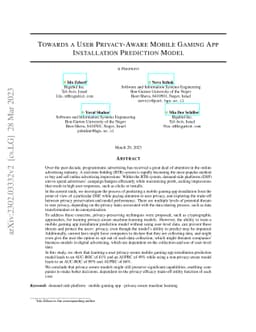 Towards a User Privacy-Aware Mobile Gaming App Installation Prediction
  Model