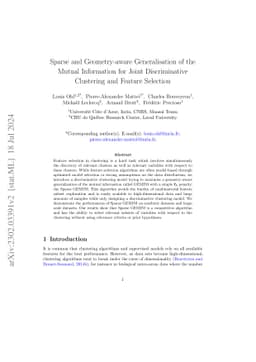 Sparse and geometry-aware generalisation of the mutual information for
  joint discriminative clustering and feature selection
