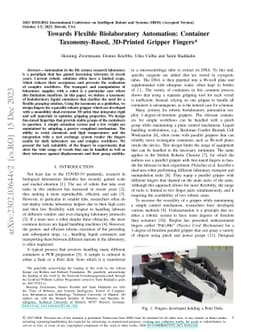 Towards Flexible Biolaboratory Automation: Container Taxonomy-Based,
  3D-Printed Gripper Fingers