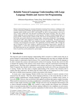 Reliable Natural Language Understanding with Large Language Models and
  Answer Set Programming