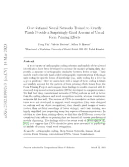 Convolutional Neural Networks Trained to Identify Words Provide a
  Surprisingly Good Account of Visual Form Priming Effects