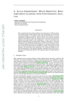 A Scale-Independent Multi-Objective Reinforcement Learning with
  Convergence Analysis