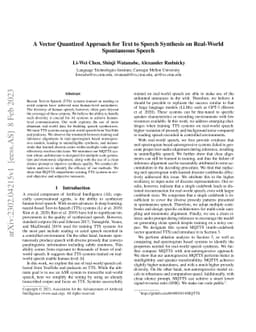 A Vector Quantized Approach for Text to Speech Synthesis on Real-World
  Spontaneous Speech