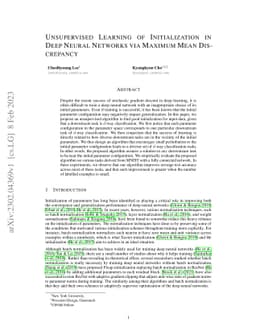 Unsupervised Learning of Initialization in Deep Neural Networks via
  Maximum Mean Discrepancy