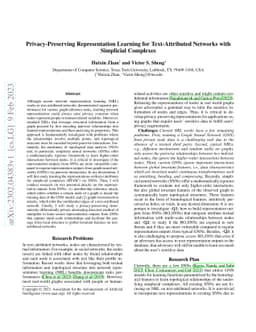 Privacy-Preserving Representation Learning for Text-Attributed Networks
  with Simplicial Complexes