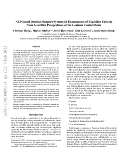 NLP-based Decision Support System for Examination of Eligibility
  Criteria from Securities Prospectuses at the German Central Bank