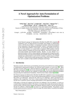 A Novel Approach for Auto-Formulation of Optimization Problems