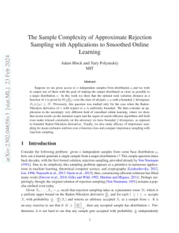The Sample Complexity of Approximate Rejection Sampling with
  Applications to Smoothed Online Learning