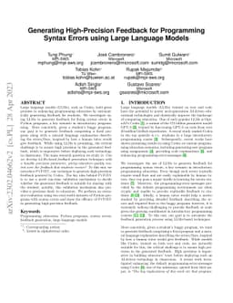 Generating High-Precision Feedback for Programming Syntax Errors using
  Large Language Models