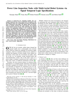 Power Line Inspection Tasks with Multi-Aerial Robot Systems via Signal
  Temporal Logic Specifications