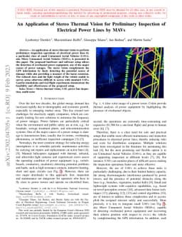 An Application of Stereo Thermal Vision for Preliminary Inspection of
  Electrical Power Lines by MAVs