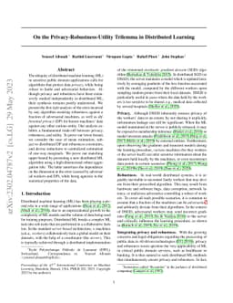 On the Privacy-Robustness-Utility Trilemma in Distributed Learning