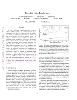 Reversible Vision Transformers