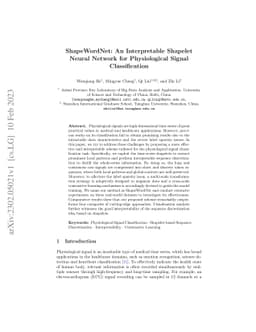 ShapeWordNet: An Interpretable Shapelet Neural Network for Physiological
  Signal Classification