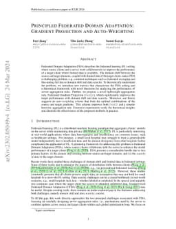 Principled Federated Domain Adaptation: Gradient Projection and
  Auto-Weighting
