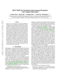 BEST: BERT Pre-Training for Sign Language Recognition with Coupling
  Tokenization