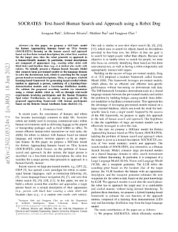 SOCRATES: Text-based Human Search and Approach using a Robot Dog