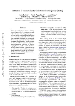 Distillation of encoder-decoder transformers for sequence labelling