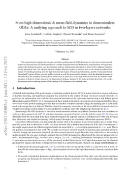 From high-dimensional & mean-field dynamics to dimensionless ODEs: A
  unifying approach to SGD in two-layers networks