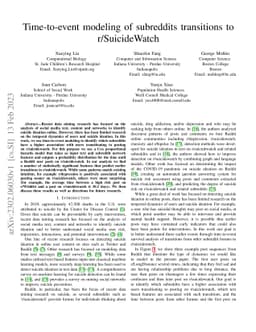 Time-to-event modeling of subreddits transitions to r/SuicideWatch